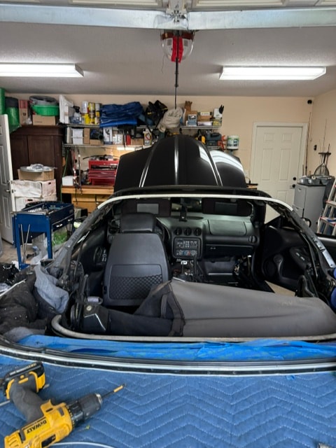 Convertible top removal — interior stripped for replacement